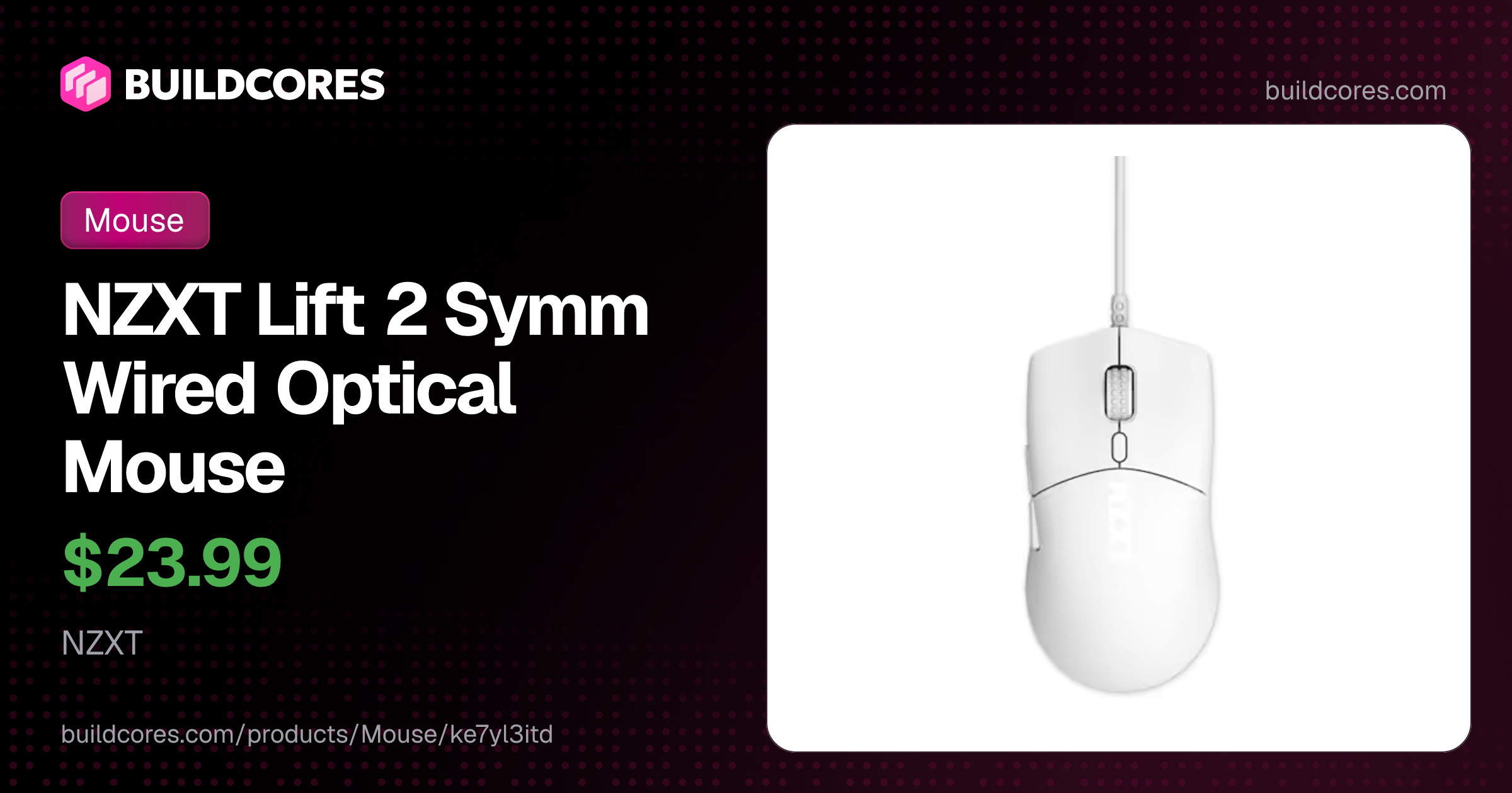 NZXT Lift 2 Symm Wired Optical Mouse | BuildCores