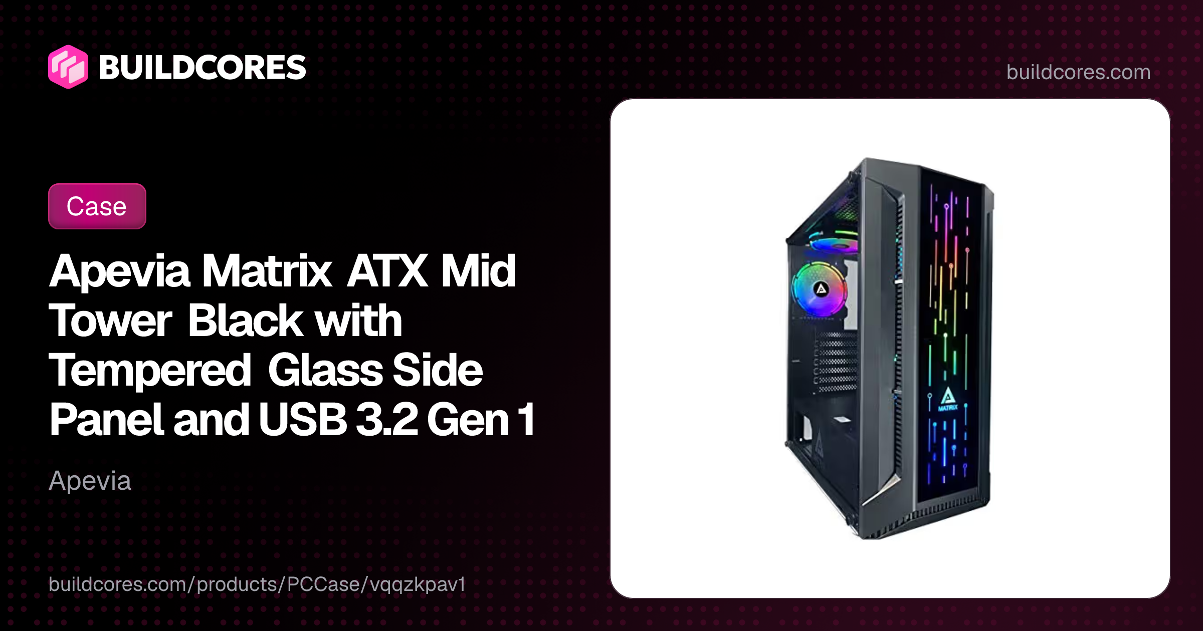 Apevia Matrix ATX Mid Tower Black with Tempered Glass Side Panel and ...
