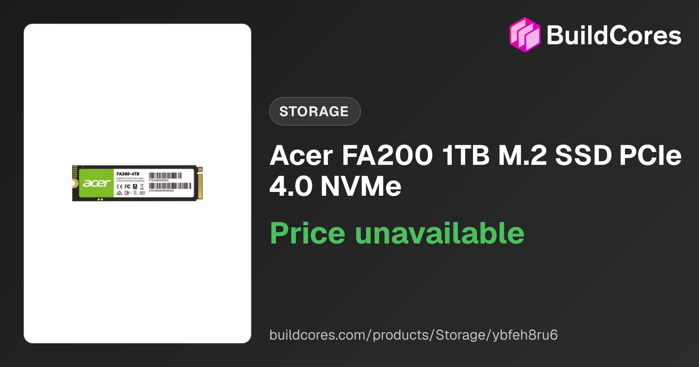 Acer FA200 1TB M.2 SSD PCIe 4.0 NVMe | BuildCores